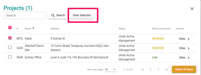 Clear selected items