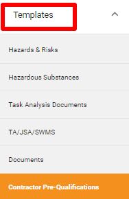Contractor pre qual templates side menu