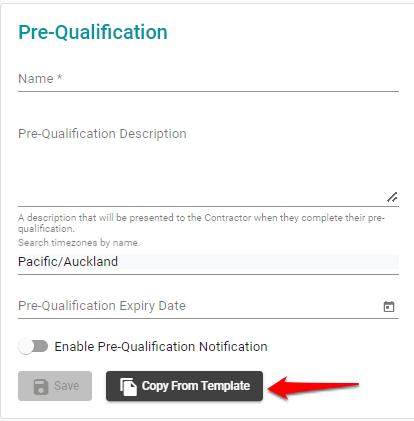 Copy from template pre qual
