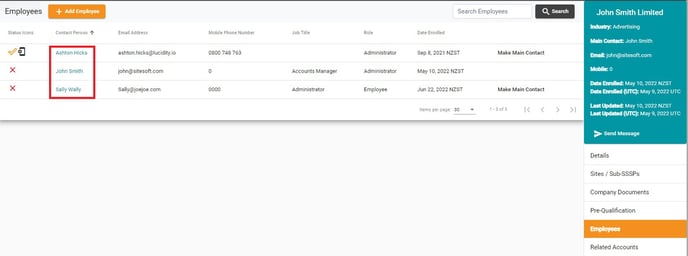 Employees list contractor-1