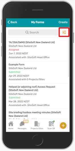 Form filter button