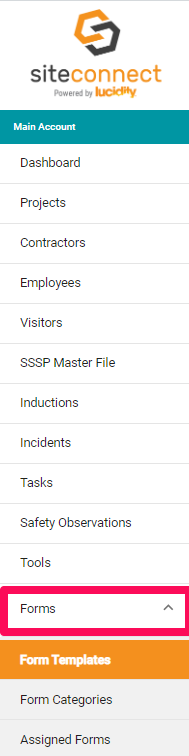 Form templates side menu