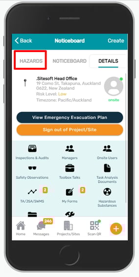 Hazards onsite screen
