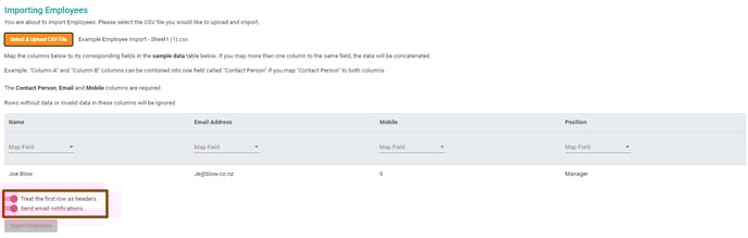 Import Empoyees toggles