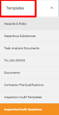 Inspection questions side menu
