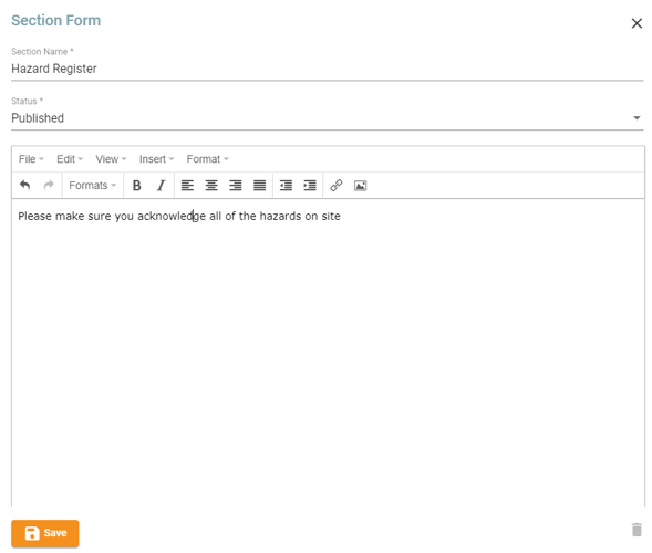 Hazard Section Form