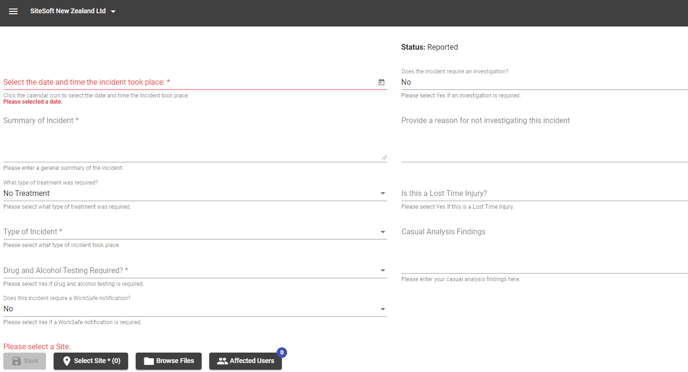 Incident fill out form