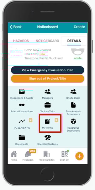 My forms onsite screen