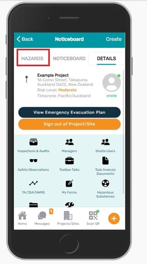 Onsite hazards screen