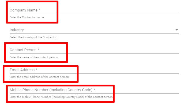 Required fields contractor adding