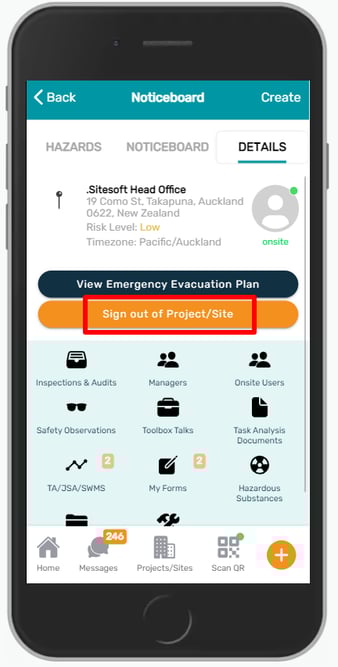 Sign out of project button