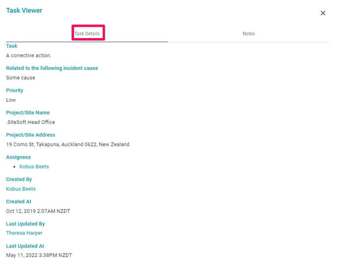 Task detsails tab