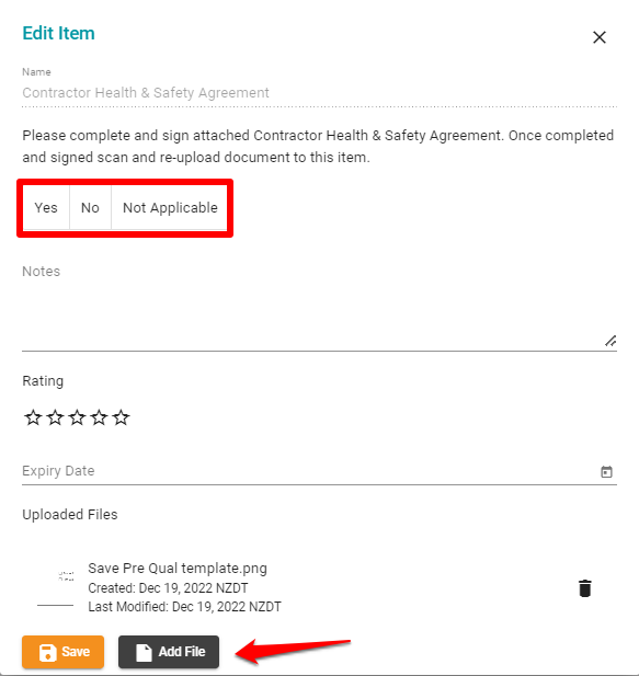 yes no applicable add file
